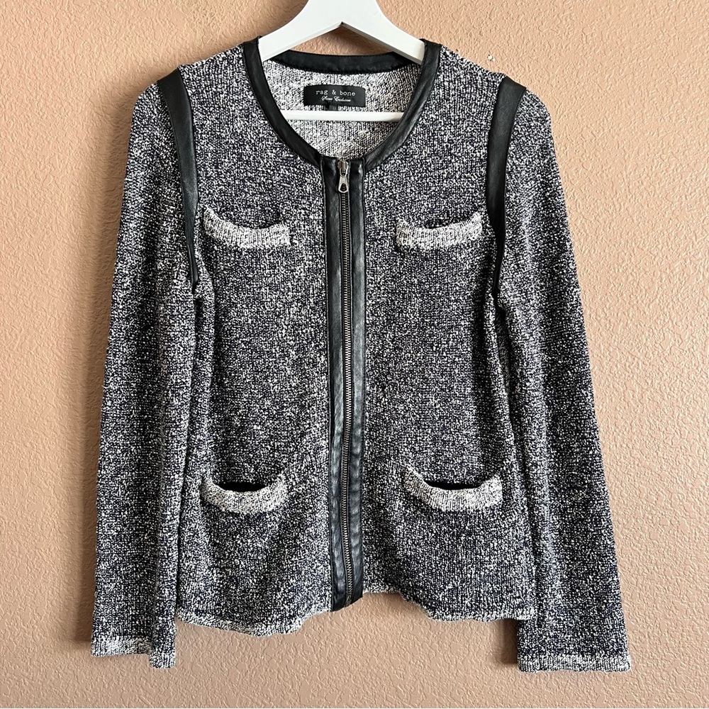 Rag & Bone Blue Blazer with Leather Trim and Modern Zipper Closure Size Medium
